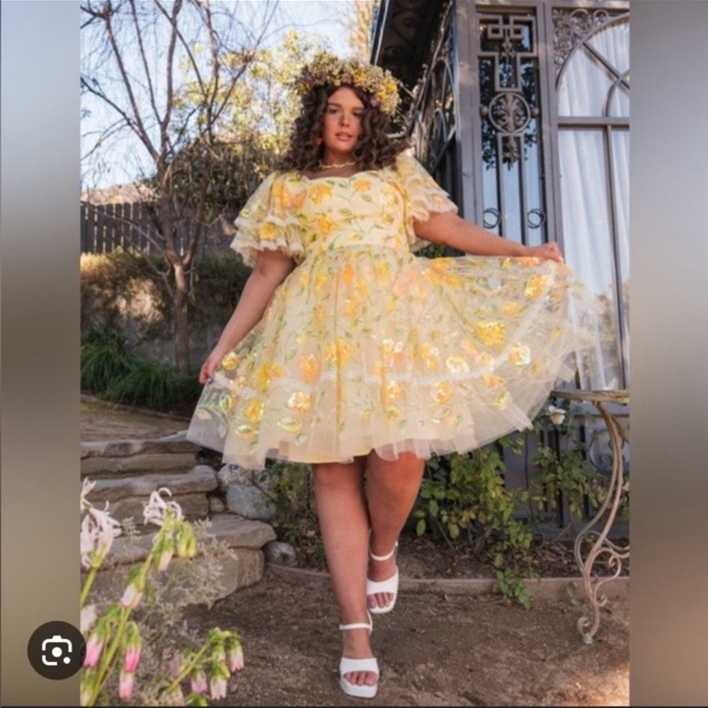 JessaKae Bramble Yellow Floral Sequin Dress